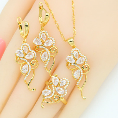 Zirconiu violet Seturi de bijuterii de culoare aurie pentru femei Cercei Colier Inele cu pandantiv Cutie cadou Negru Alb Albastru Culori