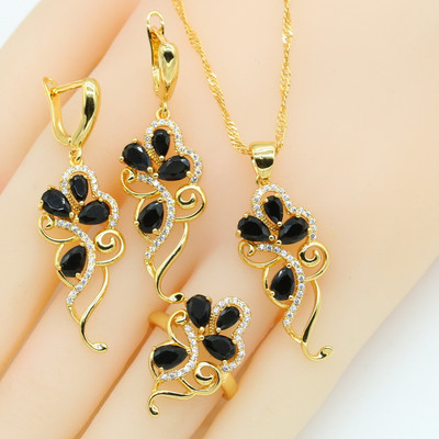 Zirconiu violet Seturi de bijuterii de culoare aurie pentru femei Cercei Colier Inele cu pandantiv Cutie cadou Negru Alb Albastru Culori