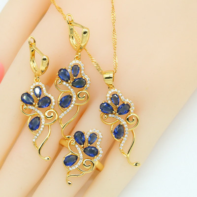 Zirconiu violet Seturi de bijuterii de culoare aurie pentru femei Cercei Colier Inele cu pandantiv Cutie cadou Negru Alb Albastru Culori