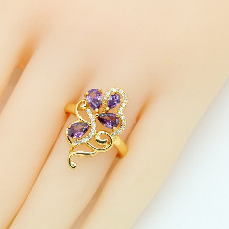 Zirconiu violet Seturi de bijuterii de culoare aurie pentru femei Cercei Colier Inele cu pandantiv Cutie cadou Negru Alb Albastru Culori