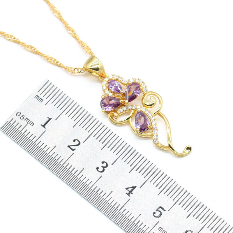 Zirconiu violet Seturi de bijuterii de culoare aurie pentru femei Cercei Colier Inele cu pandantiv Cutie cadou Negru Alb Albastru Culori