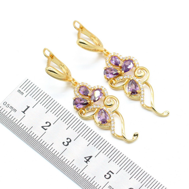 Zirconiu violet Seturi de bijuterii de culoare aurie pentru femei Cercei Colier Inele cu pandantiv Cutie cadou Negru Alb Albastru Culori