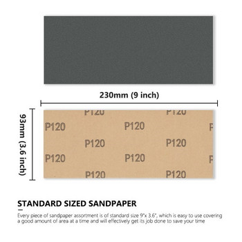 HAMPTON Sandpaper Set Water Dry Sand Paper 9x3,6 ιντσών Λειαντικό τριβείο για γυάλισμα αυτοκινήτου για μέταλλο ξύλου