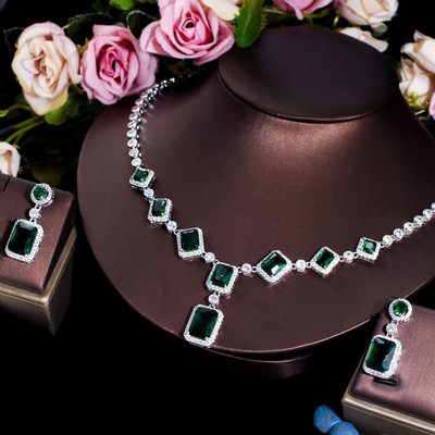 Set de bijuterii mov rafinat BeaQueen, dreptunghi mare strălucitor, piatră CZ, colier lung cu pandantiv, cercei pentru femei, cadou de petrecere de nuntă S332