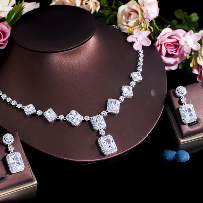 Set de bijuterii mov rafinat BeaQueen, dreptunghi mare strălucitor, piatră CZ, colier lung cu pandantiv, cercei pentru femei, cadou de petrecere de nuntă S332