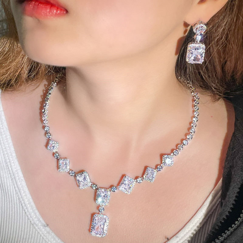 Set de bijuterii mov rafinat BeaQueen, dreptunghi mare strălucitor, piatră CZ, colier lung cu pandantiv, cercei pentru femei, cadou de petrecere de nuntă S332