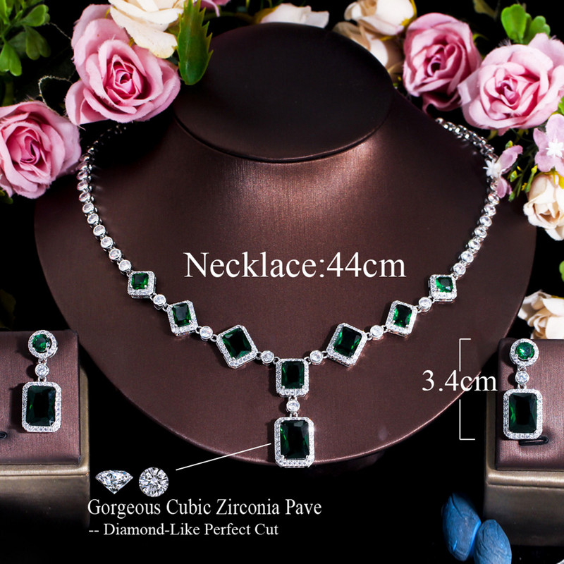 Set de bijuterii mov rafinat BeaQueen, dreptunghi mare strălucitor, piatră CZ, colier lung cu pandantiv, cercei pentru femei, cadou de petrecere de nuntă S332