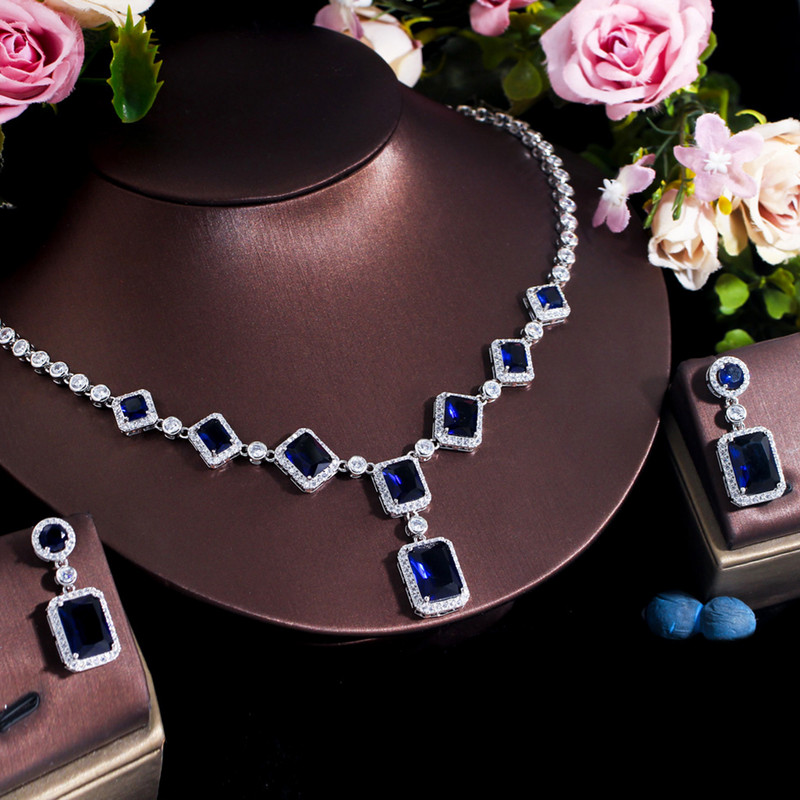 Set de bijuterii mov rafinat BeaQueen, dreptunghi mare strălucitor, piatră CZ, colier lung cu pandantiv, cercei pentru femei, cadou de petrecere de nuntă S332