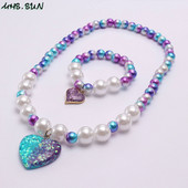 MHS.SUN Nou Copil Elastic Inimă Pandantiv Colier Set Brățări Fete Copii Drăguț Mărgele Set Bijuterii Design Colorat