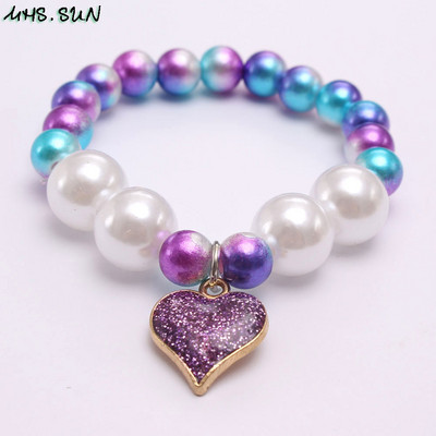 MHS.SUN Nou Copil Elastic Inimă Pandantiv Colier Set Brățări Fete Copii Drăguț Mărgele Set Bijuterii Design Colorat