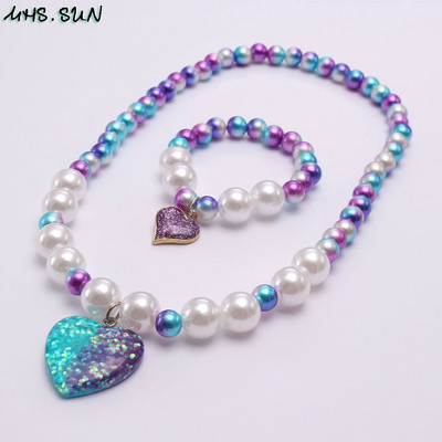 MHS.SUN Nou Copil Elastic Inimă Pandantiv Colier Set Brățări Fete Copii Drăguț Mărgele Set Bijuterii Design Colorat