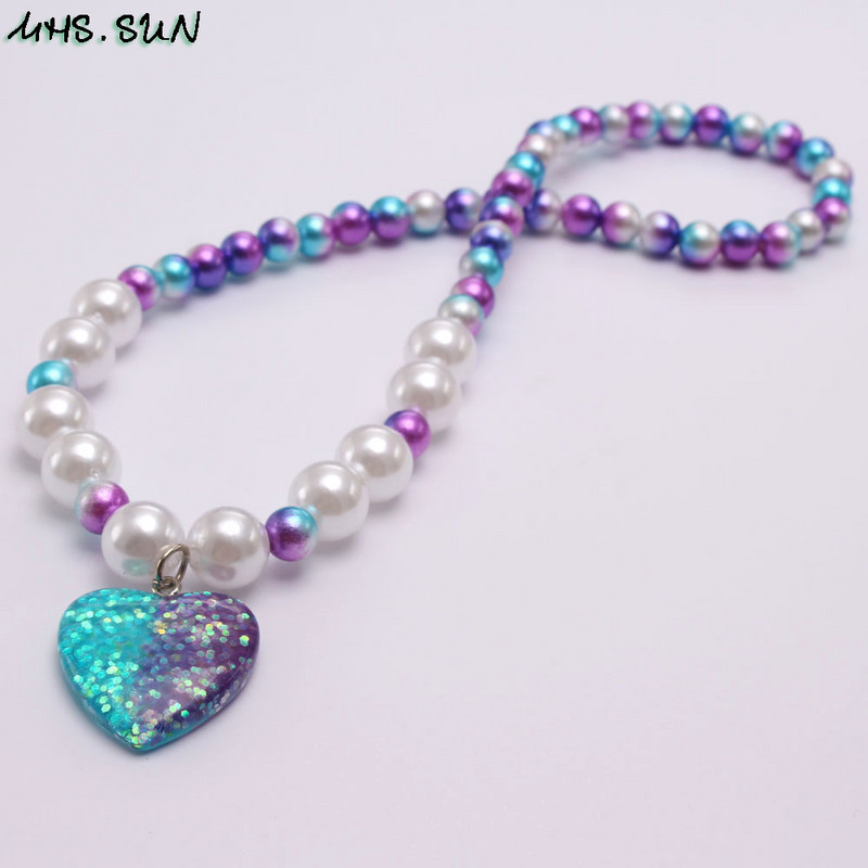 MHS.SUN Nou Copil Elastic Inimă Pandantiv Colier Set Brățări Fete Copii Drăguț Mărgele Set Bijuterii Design Colorat
