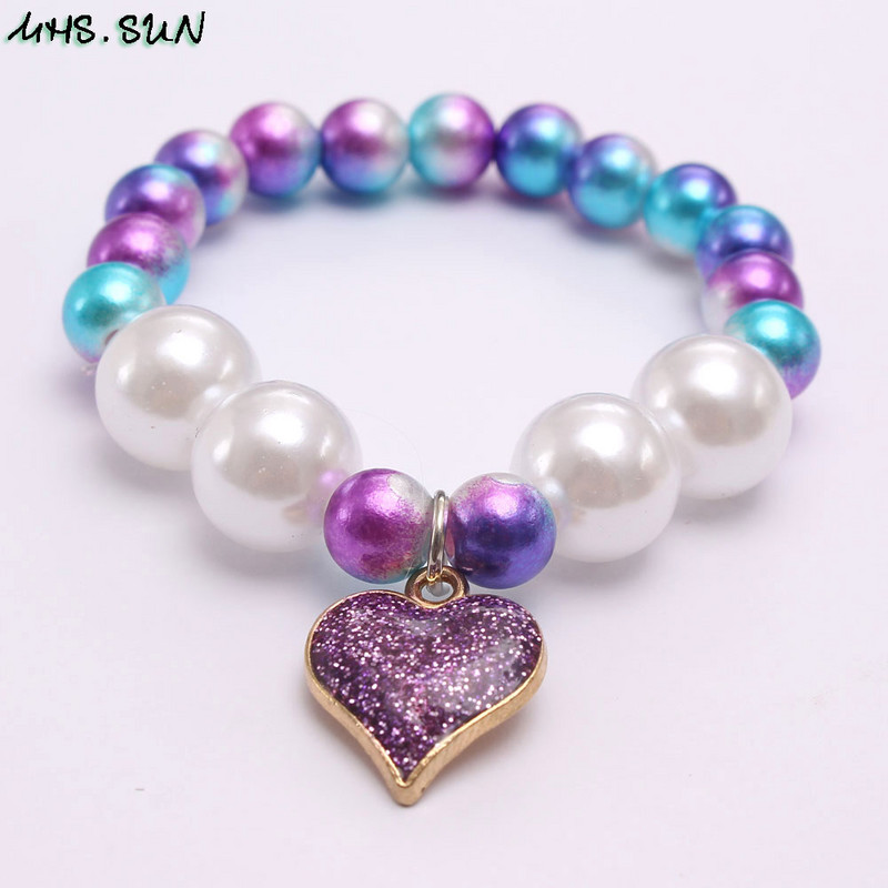 MHS.SUN Nou Copil Elastic Inimă Pandantiv Colier Set Brățări Fete Copii Drăguț Mărgele Set Bijuterii Design Colorat