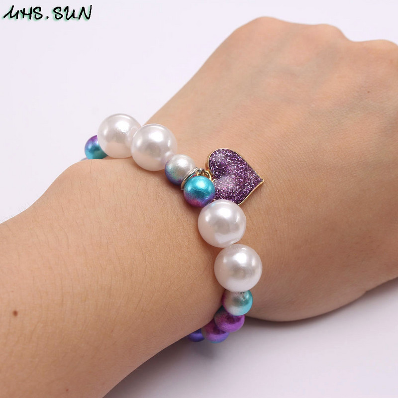 MHS.SUN Nou Copil Elastic Inimă Pandantiv Colier Set Brățări Fete Copii Drăguț Mărgele Set Bijuterii Design Colorat