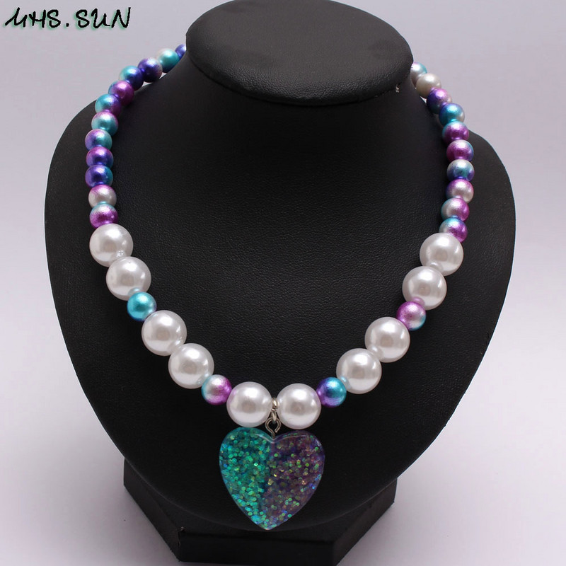MHS.SUN Nou Copil Elastic Inimă Pandantiv Colier Set Brățări Fete Copii Drăguț Mărgele Set Bijuterii Design Colorat