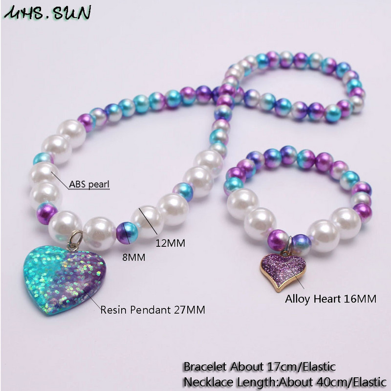 MHS.SUN Nou Copil Elastic Inimă Pandantiv Colier Set Brățări Fete Copii Drăguț Mărgele Set Bijuterii Design Colorat