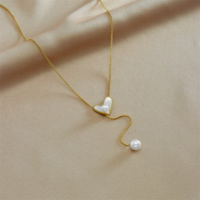 LAMENGLY 316L din oțel inoxidabil inimă dragoste perle colier pandantiv cercei cu picătură pentru femei set de bijuterii pentru fete, cadou de aniversare