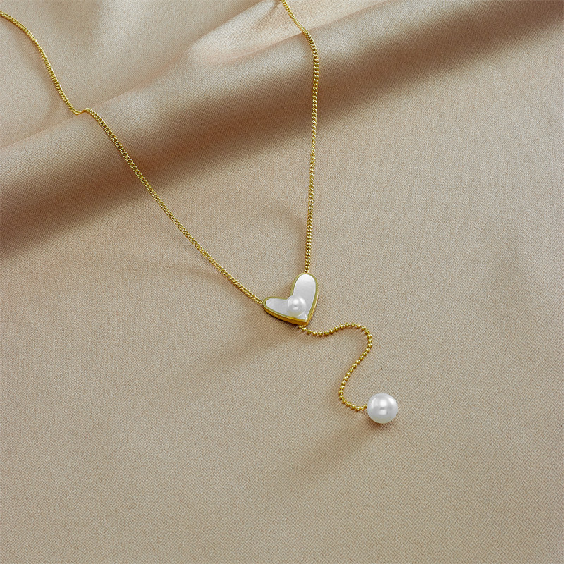 LAMENGLY 316L din oțel inoxidabil inimă dragoste perle colier pandantiv cercei cu picătură pentru femei set de bijuterii pentru fete, cadou de aniversare