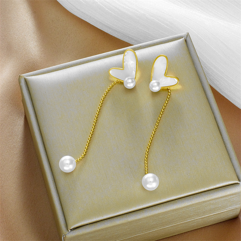 LAMENGLY 316L din oțel inoxidabil inimă dragoste perle colier pandantiv cercei cu picătură pentru femei set de bijuterii pentru fete, cadou de aniversare