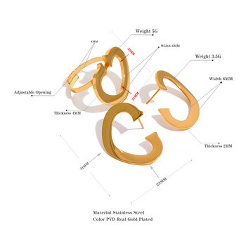Yhpup Неръждаема стомана Heart Charm Метален пръстен Комплект обеци PVD Водоустойчив златен минималистичен моден темперамент Изявление Бижута