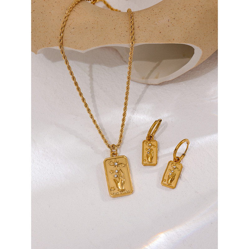 Yhpup Set de cercei colier cu pandantiv de mână stea din oțel inoxidabil Declarație auriu ceresc de înaltă calitate cadou de bijuterii farmec