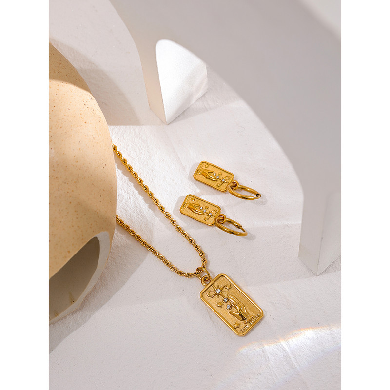 Yhpup Set de cercei colier cu pandantiv de mână stea din oțel inoxidabil Declarație auriu ceresc de înaltă calitate cadou de bijuterii farmec