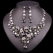 Vintage Crystal Skull Ékszerkészletek Punk Statement Nyaklánc Fülbevaló Retro Csontváz Gótikus Halloween Party Kiegészítők Női