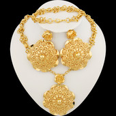 Exagerați bijuterii pentru logodnă Colier cu pandantiv mare și cercei cu picătură de flori de lux pentru mireasă Set de bijuterii placate cu aur pentru petrecere