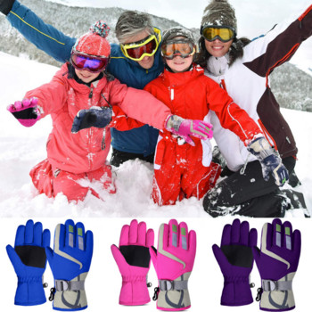 Детски топли ветроустойчиви ръкавици за каране на ски Зимни топли спортни вълнени водоустойчиви топли ветроустойчиви спортни ръкавици с регулируема катарама