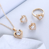 Безплатна доставка Гореща разпродажба, модно сърце, цирконий, пръстен, обеца, колие, сватбена булчинска елегантен циркониев комплект бижута, подарък за Свети Валентин