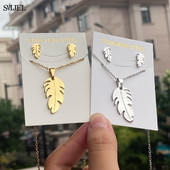 Náhrdelníky z nehrdzavejúcej ocele s pierkami, klasická móda, bohémske rastlinné listy, náušnice, náhrdelníky pre ženy, sady šperkov, svadobné darčeky