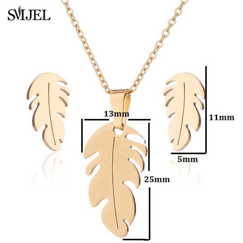 Náhrdelníky z nehrdzavejúcej ocele s pierkami, klasická móda, bohémske rastlinné listy, náušnice, náhrdelníky pre ženy, sady šperkov, svadobné darčeky