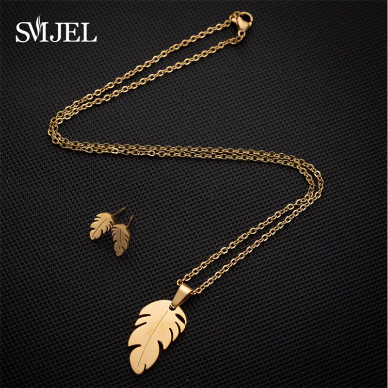 Náhrdelníky z nehrdzavejúcej ocele s pierkami, klasická móda, bohémske rastlinné listy, náušnice, náhrdelníky pre ženy, sady šperkov, svadobné darčeky