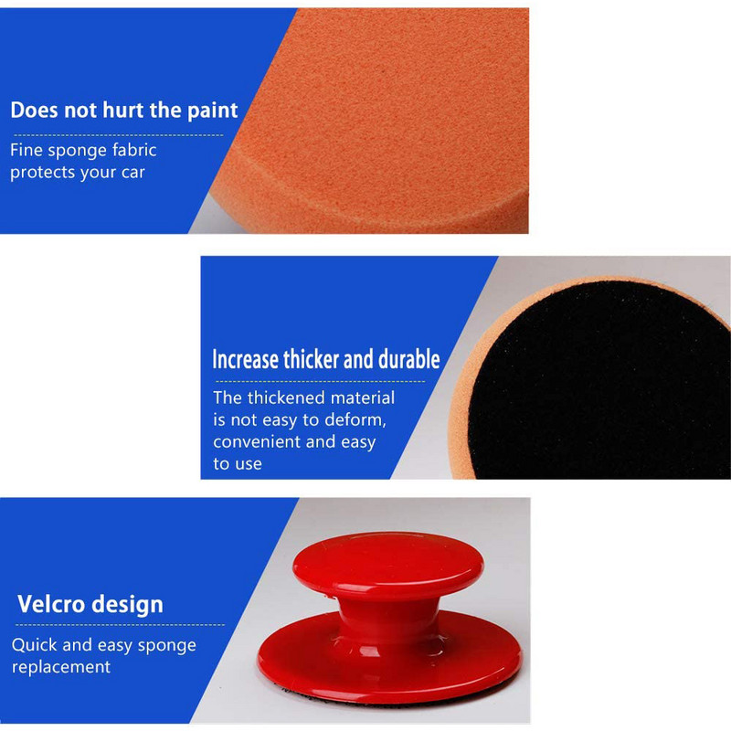 Set de tampon de lustruit cu ceară de mașină de 4 inchi, aplicatoare de spumă cu burete moale, tampon de spumă cu mâner de prindere pentru lustruirea și curățarea mașinii