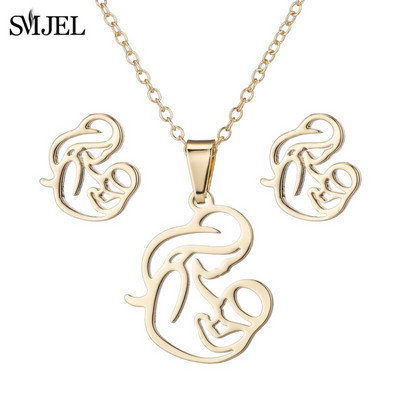 Familie Mama Tata Copil Colier pandantiv Colier Ziua Mamei Bijuterii din oțel inoxidabil pentru femei Cercei pentru mamă însărcinată Cadouri de dragoste