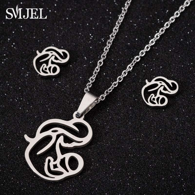 Familie Mama Tata Copil Colier pandantiv Colier Ziua Mamei Bijuterii din oțel inoxidabil pentru femei Cercei pentru mamă însărcinată Cadouri de dragoste