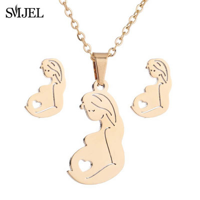 Familie Mama Tata Copil Colier pandantiv Colier Ziua Mamei Bijuterii din oțel inoxidabil pentru femei Cercei pentru mamă însărcinată Cadouri de dragoste