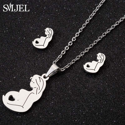 Familie Mama Tata Copil Colier pandantiv Colier Ziua Mamei Bijuterii din oțel inoxidabil pentru femei Cercei pentru mamă însărcinată Cadouri de dragoste