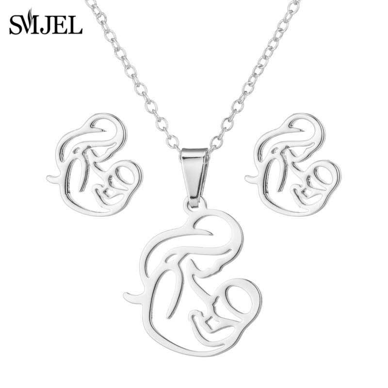 Familie Mama Tata Copil Colier pandantiv Colier Ziua Mamei Bijuterii din oțel inoxidabil pentru femei Cercei pentru mamă însărcinată Cadouri de dragoste