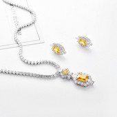 Cub de bijuterii de calitate de lux din zirconiu Set de colier cu pandantiv pătrat geometric de nuntă de lux Set de bijuterii de mireasă pentru cadou de petrecere