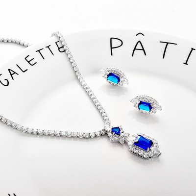 Cub de bijuterii de calitate de lux din zirconiu Set de colier cu pandantiv pătrat geometric de nuntă de lux Set de bijuterii de mireasă pentru cadou de petrecere