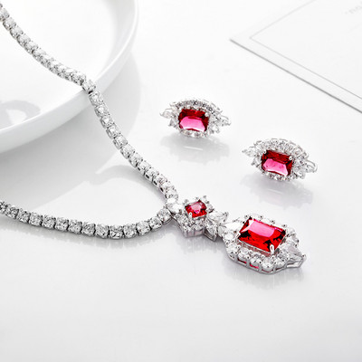 Cub de bijuterii de calitate de lux din zirconiu Set de colier cu pandantiv pătrat geometric de nuntă de lux Set de bijuterii de mireasă pentru cadou de petrecere