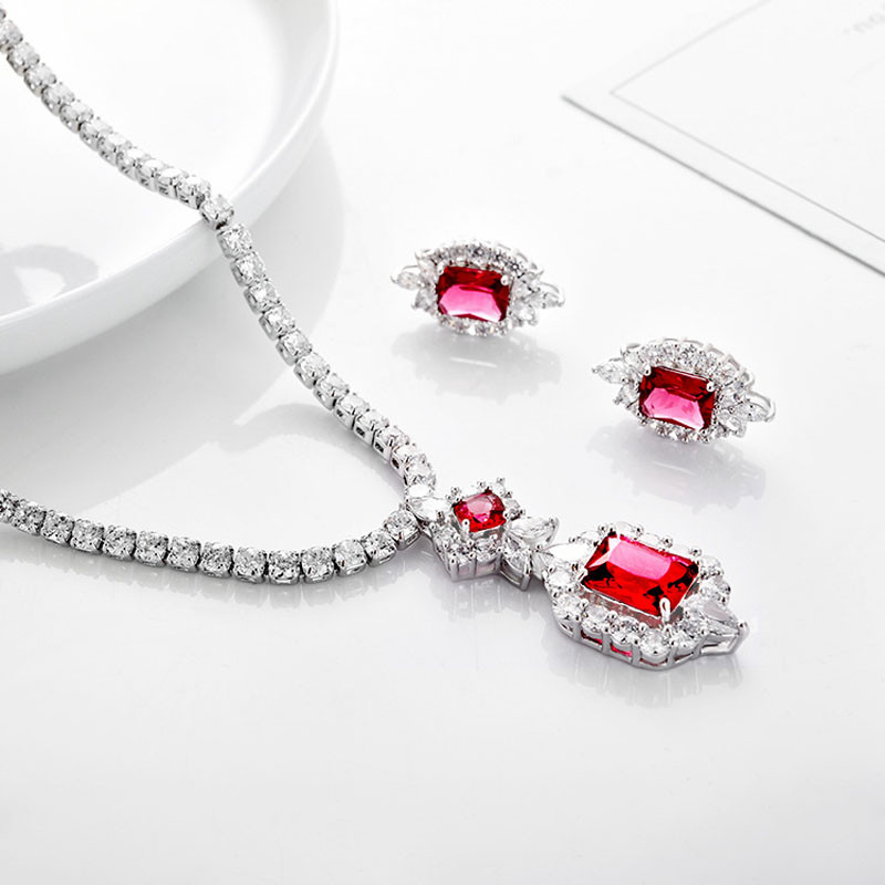 Cub de bijuterii de calitate de lux din zirconiu Set de colier cu pandantiv pătrat geometric de nuntă de lux Set de bijuterii de mireasă pentru cadou de petrecere