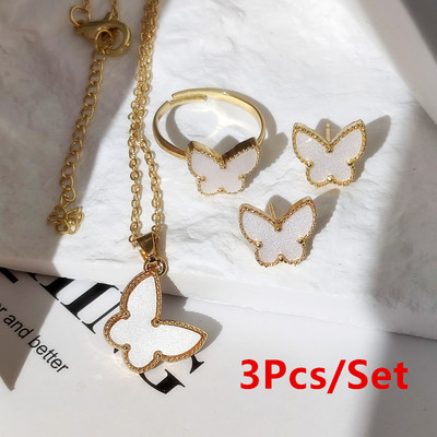HANGZHI 3 buc/set clasic verde alb dublu fețe fluture floare fritillary metal set bijuterii pentru femei cadou de petrecere