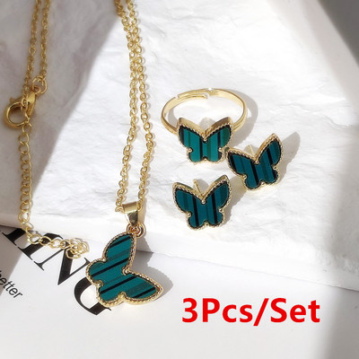 HANGZHI 3 buc/set clasic verde alb dublu fețe fluture floare fritillary metal set bijuterii pentru femei cadou de petrecere