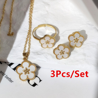 HANGZHI 3 buc/set clasic verde alb dublu fețe fluture floare fritillary metal set bijuterii pentru femei cadou de petrecere