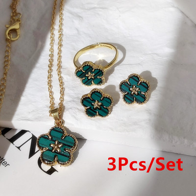 HANGZHI 3 buc/set clasic verde alb dublu fețe fluture floare fritillary metal set bijuterii pentru femei cadou de petrecere