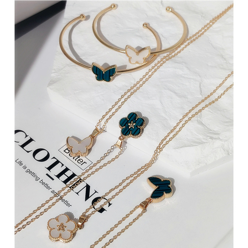 HANGZHI 3 buc/set clasic verde alb dublu fețe fluture floare fritillary metal set bijuterii pentru femei cadou de petrecere