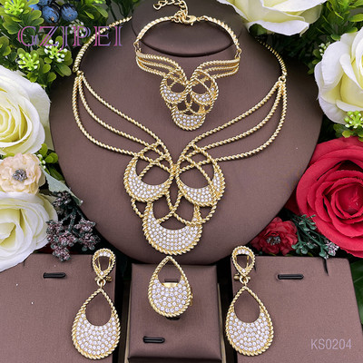 Kompleti modnog nakita Ženska dnevna odjeća Pozlaćeni fini nakit Ogrlica Naušnice Prsten Narukvica Set od 4 komada za svatove