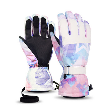 Ски ръкавици Мъже Жени Зима Бял Черен Топъл памучен пълнеж Ски Сноуборд Колоездене Спорт на открито Сензорен екран Водоустойчиви ръкавици